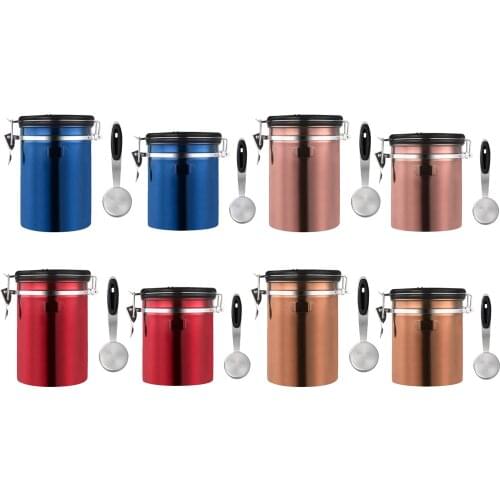 Airtight Coffee Canister Jar Kitchen Dry Food Storage Container with Scoop, Keep Coffee Beans and Grounds Fresh