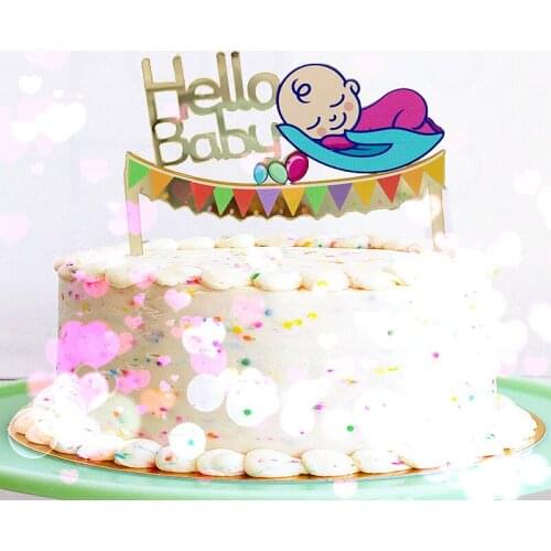 Ins Hello Baby Birthday Cake Topper Acrylic gold Happy Birthday Cupcake Decoration For Baby Shower Party cake Toppers Decoration