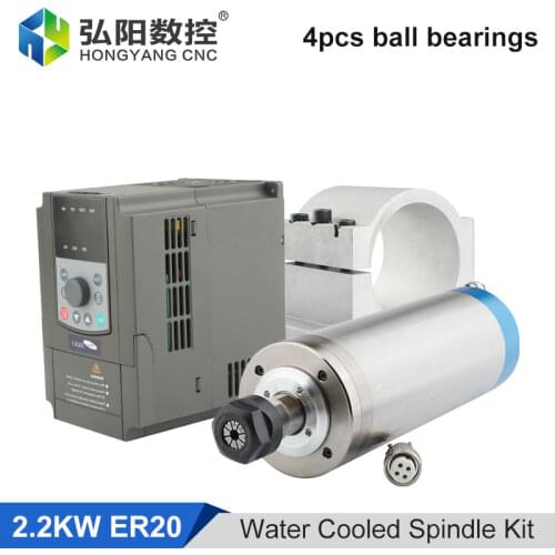 CNC Spindle Motor Kit 2.2kw ER20 Water-Cooled Spindle 4 Bearings + VFD Inverter + 80mm Spindle Clamp CNC Router Engraving