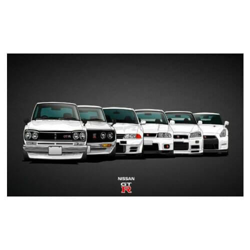 Hot GTR Vintage Skyline Super Racing Car Silk Fabric Wall Poster Art Decor Sticker Bright