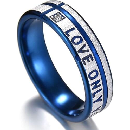 Trendy Stainless Steel Blue Letter Love Only You Rings for Men Women Wedding Rings Male Jewelry Width 6mm