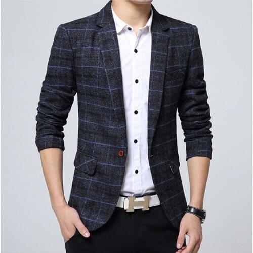 2019 New 100% Cotton Casual Slim Fit Tailored Mens Blazer Heren Colberts Formal Jacket Men Veston Business Party Jacket Suit