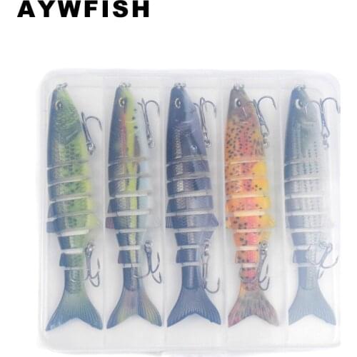 AYWFISH Set Lure 5PCS A LOT 120mm 19.3g Sinking Multi Jointed Swimbait Free Plastic Box 8 Segments Hard Wobblers Fishing Baits