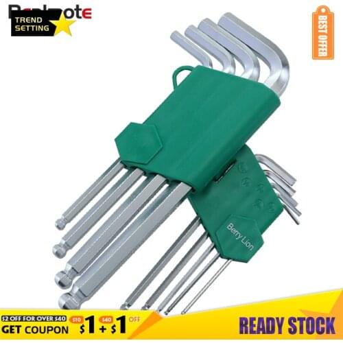 LAMEZIA 9pcs/set Chrome Vanadium Steel Hexagon Wrench Set L-type British Ball Head Spanner Kit