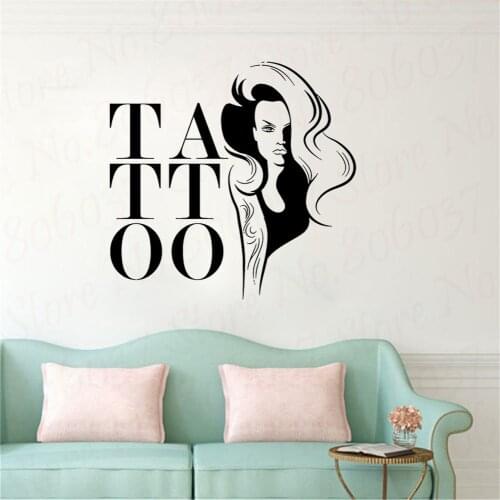 Tattoo Salon Wall Decals Sexy Gilrs Wall Sticker Tattoo Studio Shop Window Wall Decor Art Decals Living Room Wallpaper WL1080