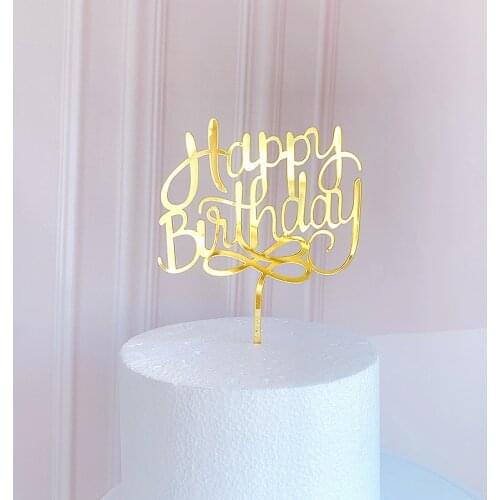 New Ins Happy Birthday Cake Topper Acrylic Gold Cake Topper For Kids Birthday Party Cake Decorations Dessert Supplies Promotion