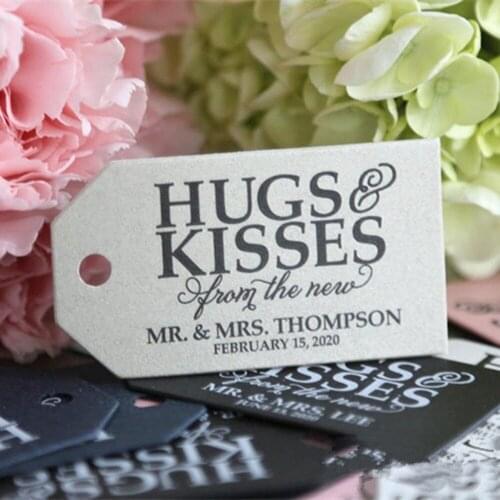 Personalized Wedding gift tags Hugs & Kisses from the New Mr. Mrs. Custom any text,Name,Engagement favor tags Honeymoon tags