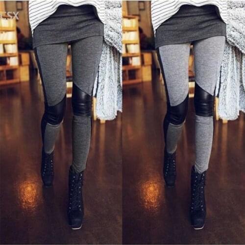 MwOiiOwM Sexy Women Stitching Stretchy Faux Leather Leggings Pants 31