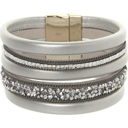 ORNAPEADIA Popular Bracelet for Women Bohemian Style Leather Crystal Beads Wide Side Retro Magnetic Clasp Bracelet Wholesale