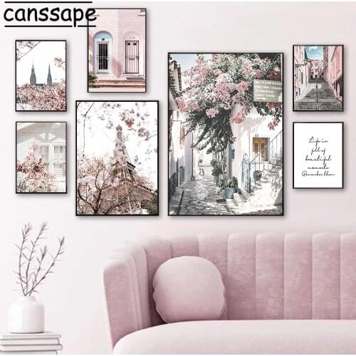 Scandinavian Wall Poster Flower Tree Canvas Art Print City Color Building Painting Romantic Posters And Prints Living Room Decor