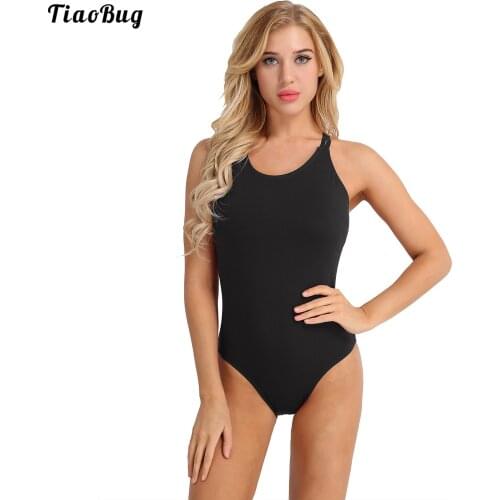 TiaoBug Women Adult Spaghetti Shoulder Straps Built In Shelf Bra Ballet Dancer Leotard Jumpsuit Cotton Bodysuit