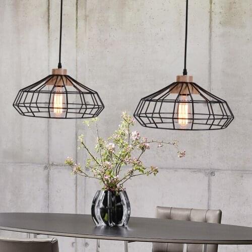 Vintage Black Painted Wrought Iron Birdcage Shape Wire Haing Droplight with Edison Bulb for Bedroom Bar Club