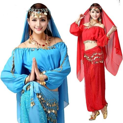 4pcs/Set Belly Dance Coin Tribe Sexy Oriental Belly Dance Suits for Women Dancing Practice Bellydance Costumes for Women