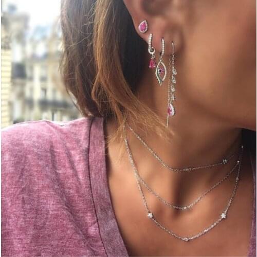 Luxury gift multi color red blue green yellow white purple TearDrop Shape CZ Crystal Wedding Stud Earrings for Women Wholesale