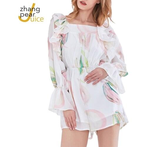Floral Print 2021 Summer Jumpsuit Women Ruffle Floral Short Romper Female Sweet Print Romper Bodysuit