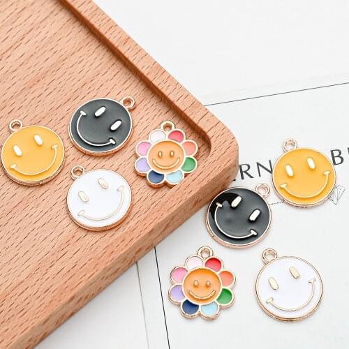10/20/30pcs Enamel Sunflower Charms Drop Oil Smiley Face Pendant Charms For Diy Bracelet Necklace Earring Keychain Supplies