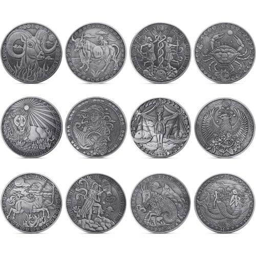 12pcs/lot Zinc alloy Silver Plated Twelve 12 constellation Commemorative Coin Collection Physical SouvenirDrop shipping