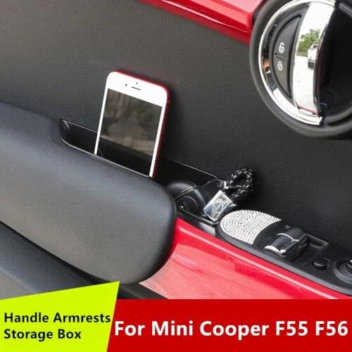 2PCS/set Car Inner Side Front Door Handle Armrests Storage Box ABS Tray Holder For Mini Cooper F55 F56 Car Styling Accessories