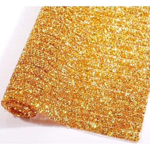 24*40cm Gold strass crystal Hot Fix Glitter dress Rhinestones Motifs Ribbon Manual DIY Cutting Hot-Fix Patches Applique