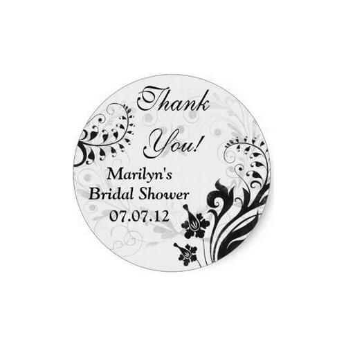 3.8cm Black White Vintage Floral Bridal Shower Thank You Classic Round Sticker