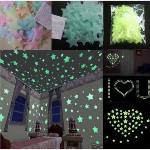 50pcs 3D Luminous Stars Wall Stickers Fluorescent Wall Stickers For Kids Baby Room Bedroom Ceiling Home Decor