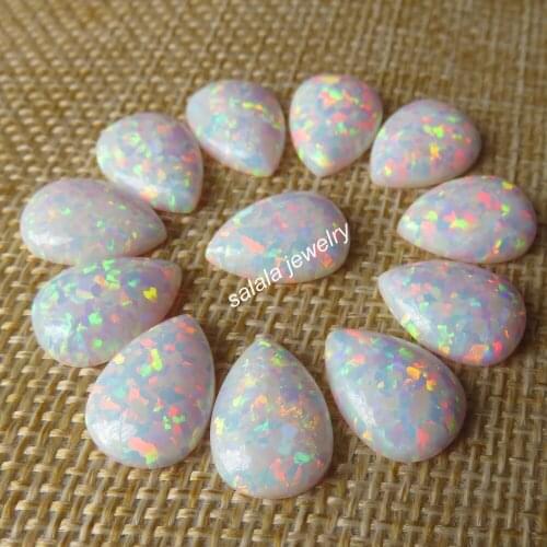 50pcs/lot 10x14mm Pear Fire Opal OP17 White Synthetic Pear Opal Stone Pear Cabochon Fire Opal for Jewelry