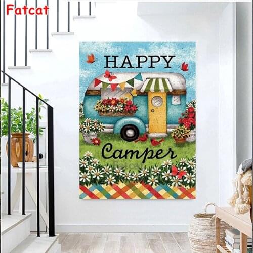5D DIY Square Round Diamond Embroidery Happy Camper Mosaic Diamond Painting Garden Spring Cross Stitch Rhinestone Decor PP2429