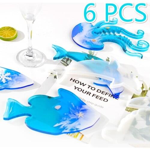 6 Pcs Resin Mold Kit Sea Art Silicone Mold for Coasters Cap Boards Resin Rolling Tray Molds