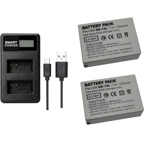 2 pcs 1200mAh NB-10 NB10L Battery With Dual Charger for Canon NB-10L NB10L NB 10L SX40HS SX50HS SX60HS SX40 SX50 SX60 HS Camera