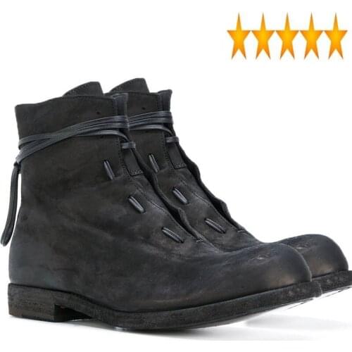 British Trend Winter Genuine Leather High Top Fashion Black Lace Up Work Safety Boots Men Casual Shoes