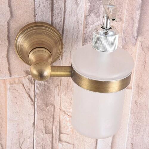 Antique Brass Bathroom and Kitchen Glass bottle liquid Soap Dispenser Wall Mounted Soap dispensers Holder rack mba169