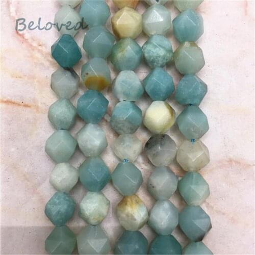 7*8mm Polyhedral Faceted Blue Amazonite Nugget Drilled Loose Beads,Natural Gems Stone Pendant Beads For Jewelry DIY, BG18286