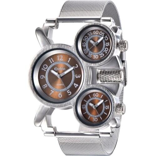 Oulm Mesh Steel Mens Watch 3 Color 3 Time Zone Unique Creative Male Quartz Watches Casual Sports Men Wristwatch reloj hombre