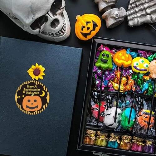 Kids Cartoon Pumpkins Sticker Roll Colorful 500-Count Stickers Round Grimace Sticker Halloween Party Gift Supply DU55