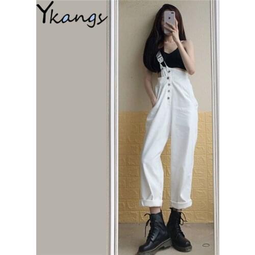 Harajuku Button streetwear joggers women pants casual high waist Cargo pants vintage Straight pockets Korean style Sweatpants