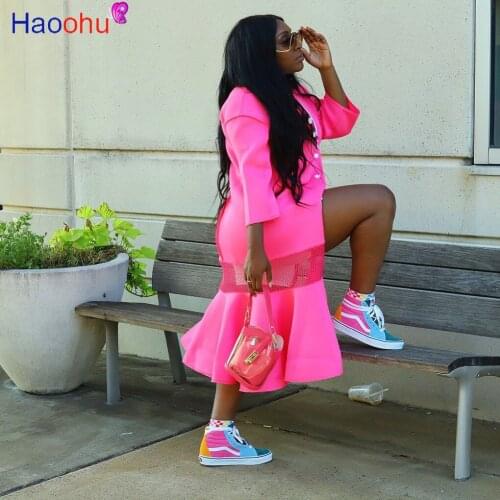 HAOOHU new Fashion 2020 Fall /Autumn Casual Simple Classic Long Mermaid hem Trench coat Chic Female windbreaker