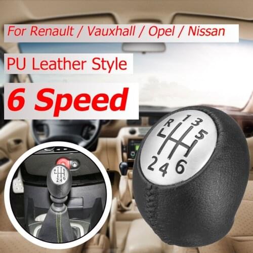 6 Speed PU Leather Gear Shift Shifter Knob Lever Stick Trafic Master For Renault Megane Clio Laguna Scenic For Vauxhall Opel