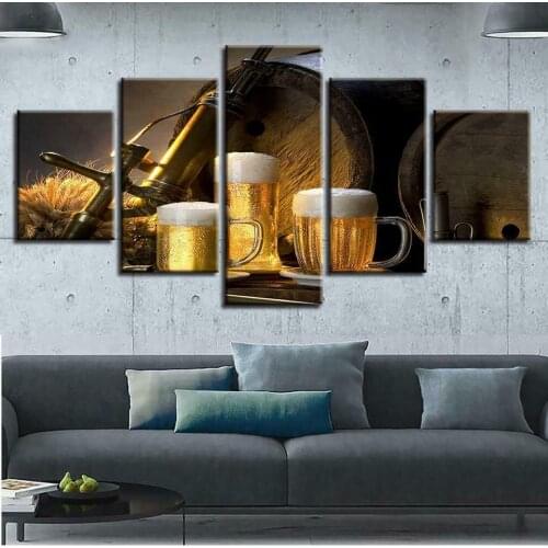 5 Pcs Brewery Beer Scene Drinks Canvas Pictures Print Wall Art Canvas Paintings Wall Decorations for Living Room Unframe
