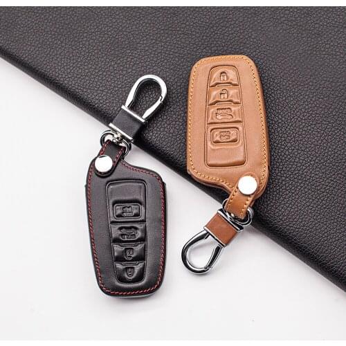 Classic Style 100% Leather Car Keychain Key Cover Case For Toyota Camry CHR Prius Corolla RAV4 Prado 2017 2018 3 button keyless