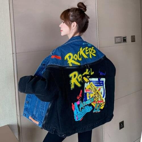 2021 Jacket Denim Fashion Loose Real Shot For Women Sequin Stitching Sequins Embroidery Free Shipping