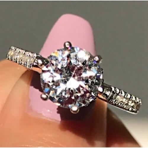 Milangirl Classic Ladies Ring Simple Geometric Round Inlaid White Zircon Female Ring Temperament Girl Luxury Wedding Jewelry Hot