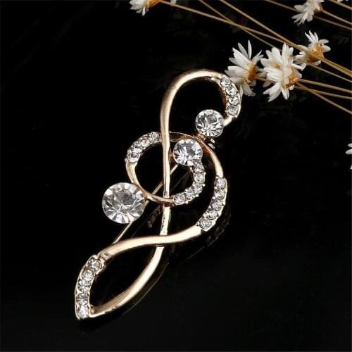 Trendy Music Note Brooch Pins for Women Hat Scarf Clip Cloth Accessory Antique Crystal Brooches for Gift Party Wedding Jewelry