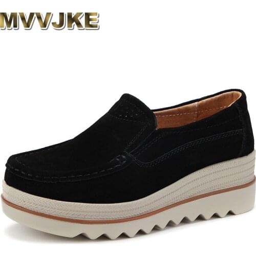 MVVJK New Spring Autumn Moccasin Womens Flats Suede Genuine leather Shoes Lady Loafers Slip On Platform Woman Moccasins