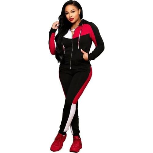 2021 Clothing New Popite Autumn And Winter Fashion Stitching Hooded Casual Sports Fitness Sportswear Two-Piece Set Women