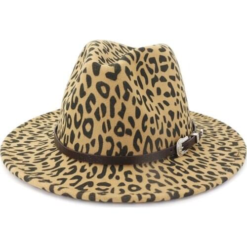 New Leopard Belt Korean Version Jazz Hat Fashion Wide Brim Autumn Winter Casual Tide Women Adult Cap Felt Hat