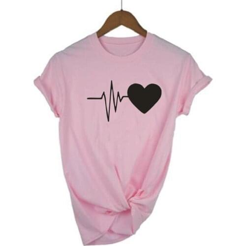 New Casual Harajuku Cotton T-shirt Womens Love Pattern Printing Tee Shirt Femme Summer Street Plus Size Round Neck T-shirts