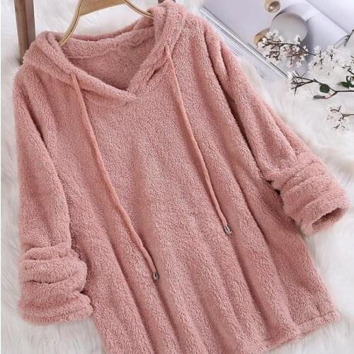 2019Autumn winter ladies solid color flannel pullover long-sleeved warm Sweatshirt women cloting simple lotus root starch hoodie