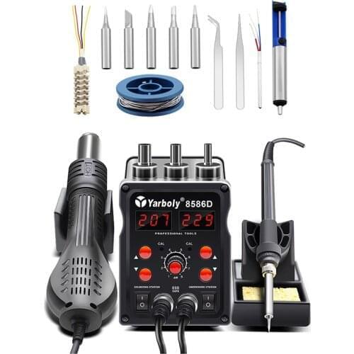 8586D Double Digital Display Electric Soldering Irons Hot Air Gun SMD Rework Station Upgraded from 8586 VS 8858 858D Hairdryer