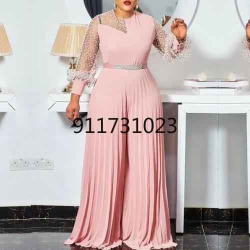 No Belt Sexy Dashiki Pleated Jumpsuit African Dress Long Sleeve Slim Body Womens 2021 Summer New Beachwear Female New Africa