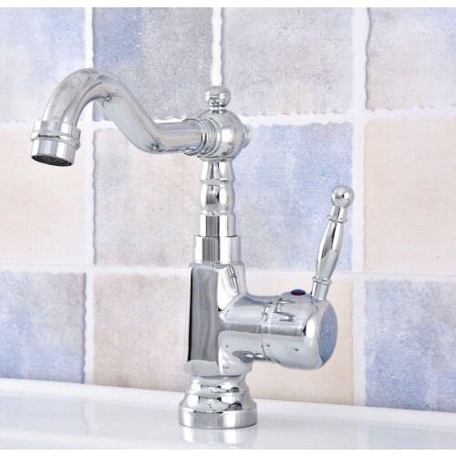 Polished Chrome Deck Mount Bathroom Kitchen Faucet Single Handle 360 Rotate Basin Sink Mixer Taps Hot and Cold Water Mixers